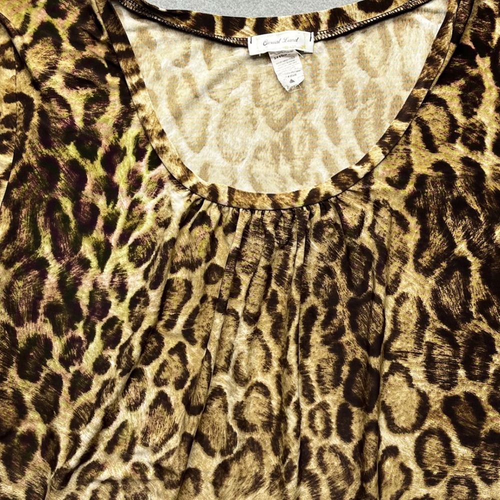 Casual Land Women Leopard Print Stretch Top S Animal Pattern Ruched Scoop Neck - Picture 5 of 7